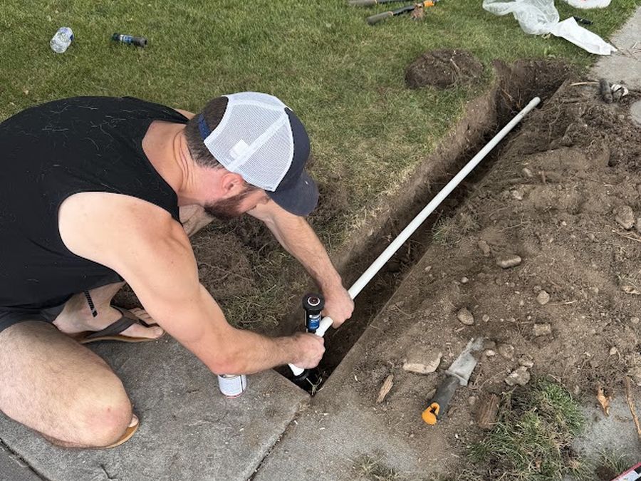 Sprinkler repair & turf - before